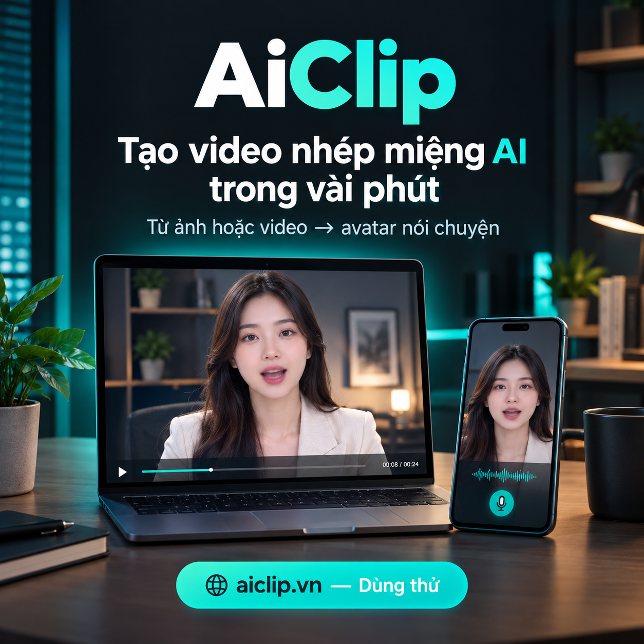 AiClip — Tạo video nhép miệng AI trong vài phút